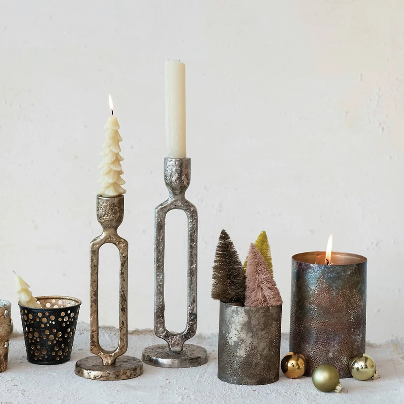 Hello Honey® 9.25" Oxidized Gold Finish Aluminum Taper Candleholder