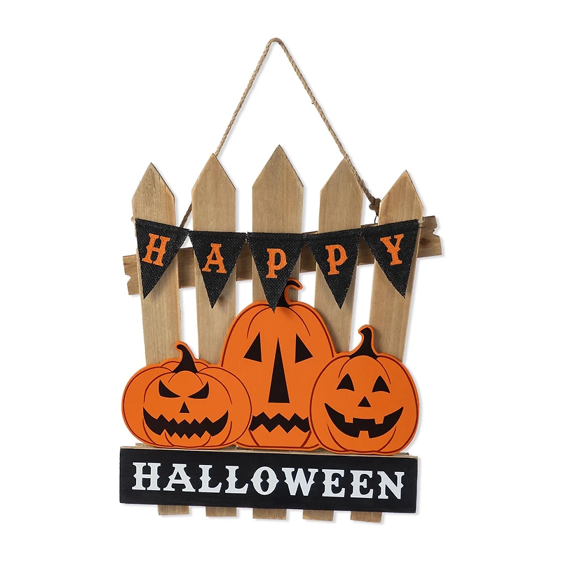 Glitzhome® 14"H Halloween Wood Jack O Lantern Door Hanger