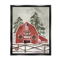 Stupell Industries Snowy Country Barn American Flag Framed Floater Canvas Wall Art