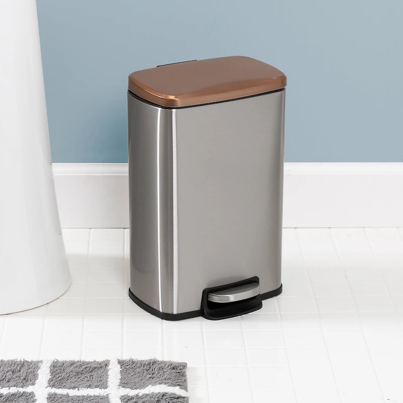 Honey Can Do Rose Gold Stainless Steel Step Trash Cans with Lid Set