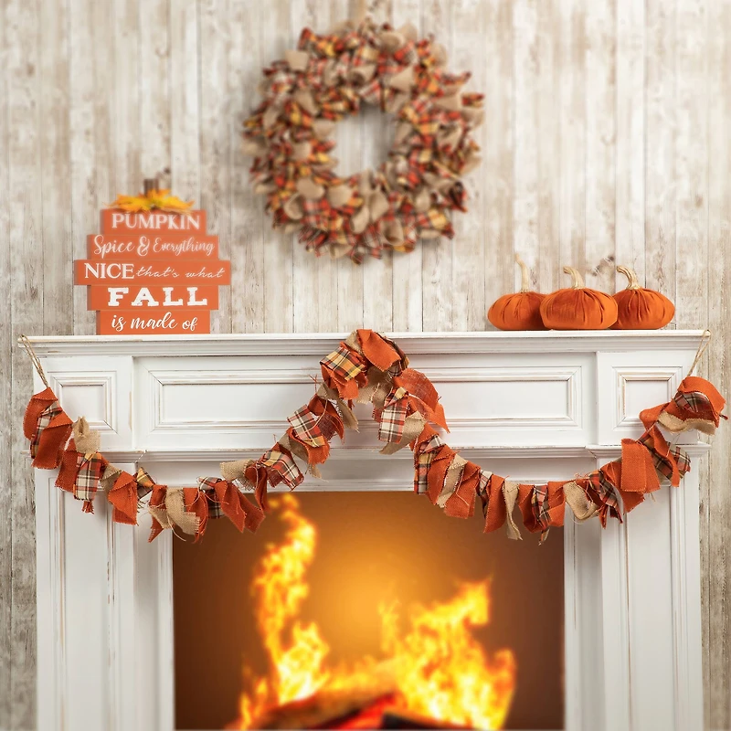 Glitzhome® 6ft. Fall Plaid Fabric Garland