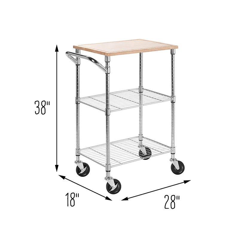 Honey Can Do Chrome & Wood Rolling Kitchen Cart with Cutting Board