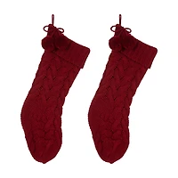 Glitzhome® 24" Red Knitted Polyester Christmas Stocking with Pom Pom