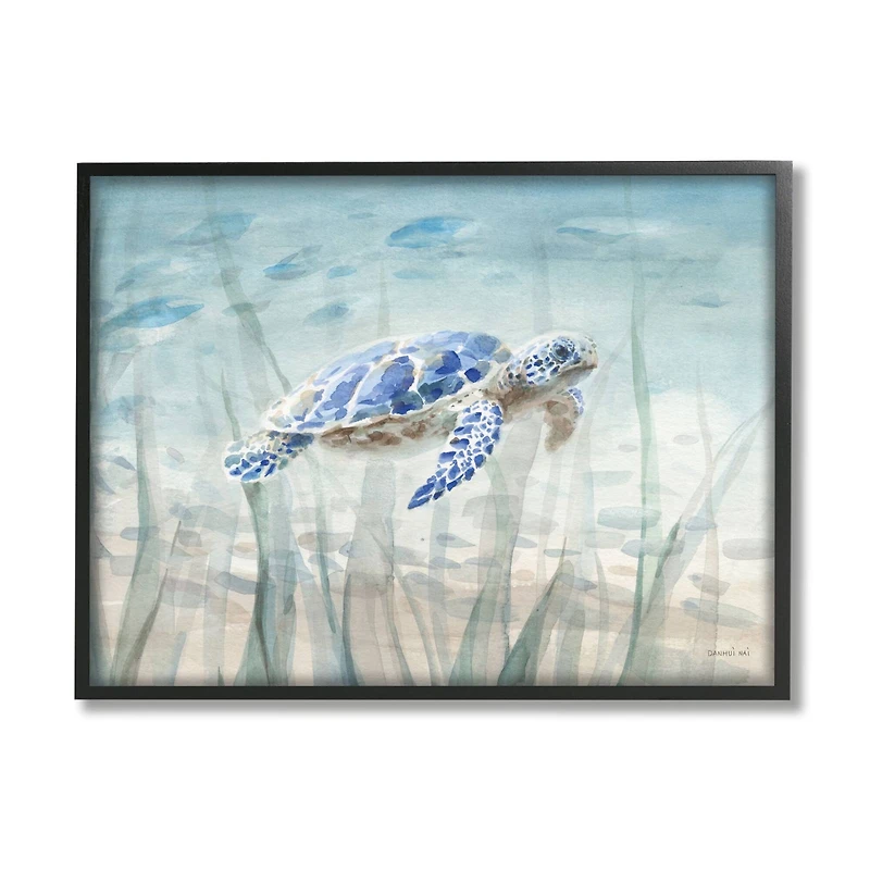 Stupell Industries Baby Sea Turtle Blue Speckled Aquatic Animal Ocean Framed Wall Art