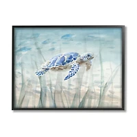 Stupell Industries Baby Sea Turtle Blue Speckled Aquatic Animal Ocean Framed Wall Art