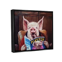 Stupell Industries Funny Pig Magazine Man Cave Floater Framed Art