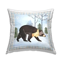 Stupell Industries Snowy Bear & Blue Tartan Border Throw Pillow