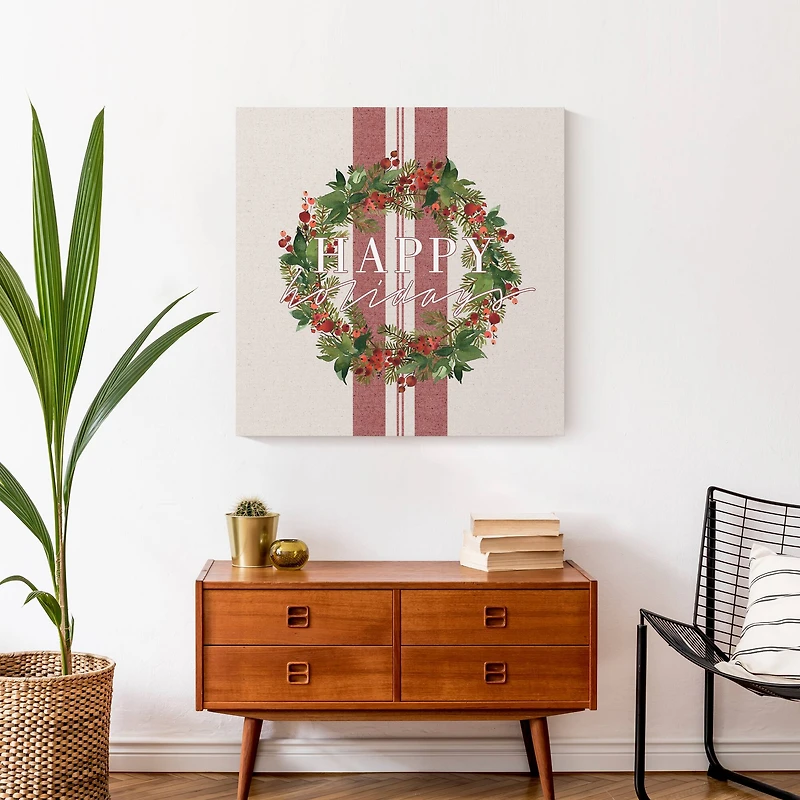 Happy Holidays Wreath Canvas Wall Art