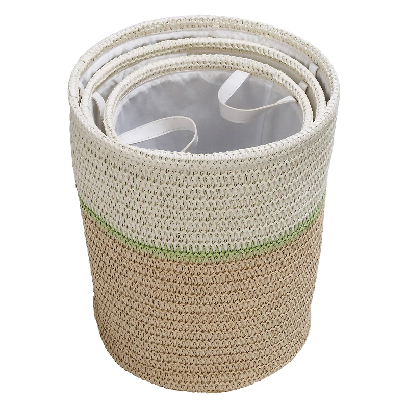 Honey Can Do Green & Beige Small Nesting Paper Straw Baskets with Handles Set