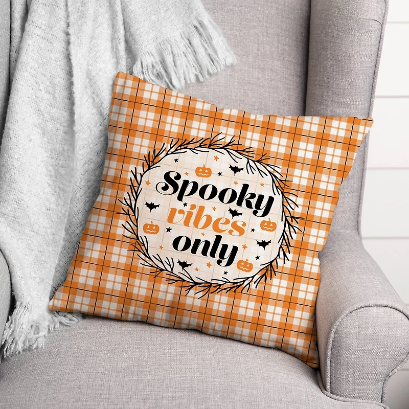Spooky Vibes Only Plaid 18" x 18" Spun Poly Pillow