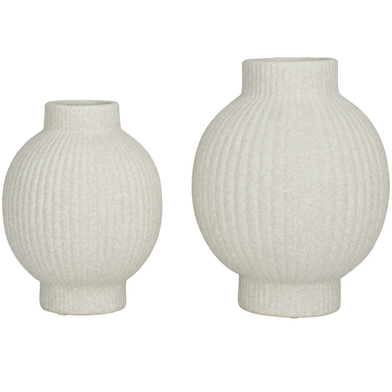 CosmoLiving by Cosmopolitan White Ceramic Ribbed Vase Set of 2 11", 9"
