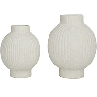 CosmoLiving by Cosmopolitan White Ceramic Ribbed Vase Set of 2 11", 9"