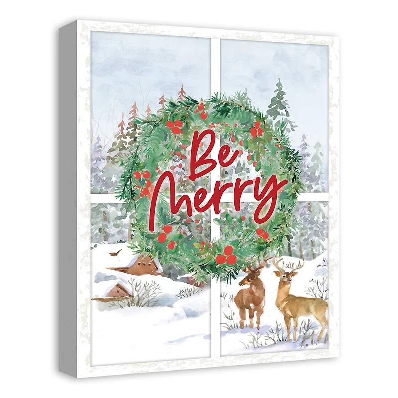 Be Merry Winter Window 16x20 Canvas Wall Art