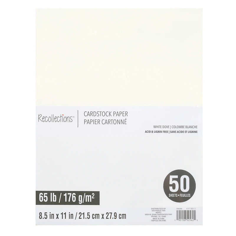 12 Packs: 50 ct. (600 total) White Dove 8.5" x 11" Cardstock Paper by Recollections™