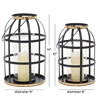 Set of 2" Black Metal Industrial Lantern , 14", 12"