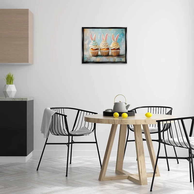 Stupell Industries Festive Bunny Ear Cupcakes Floating Frame Wall Art