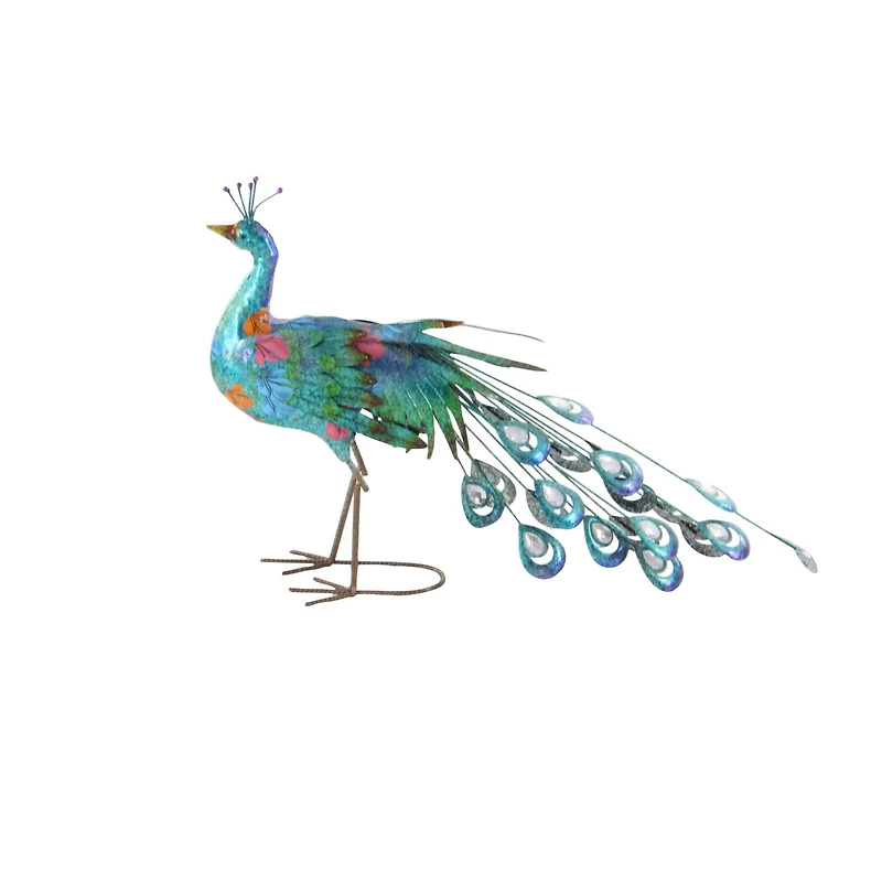 20" Turquoise Iron Eclectic Bird Garden Sculpture