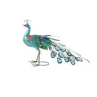 20" Turquoise Iron Eclectic Bird Garden Sculpture