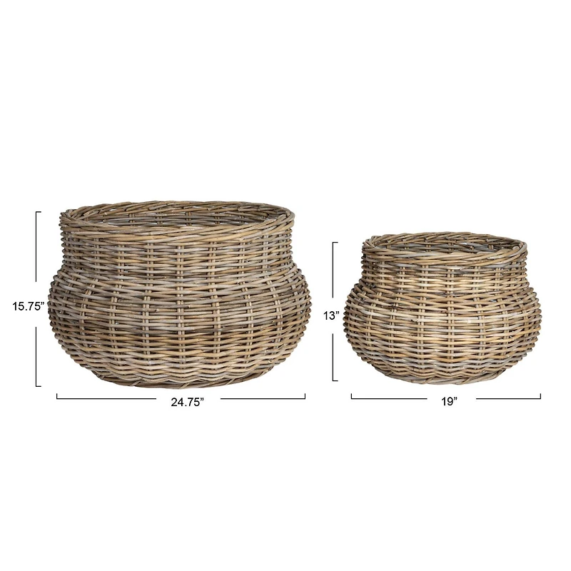 Hello Honey® Gray Round Handwoven Rattan Planter Set