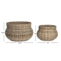 Hello Honey® Gray Round Handwoven Rattan Planter Set
