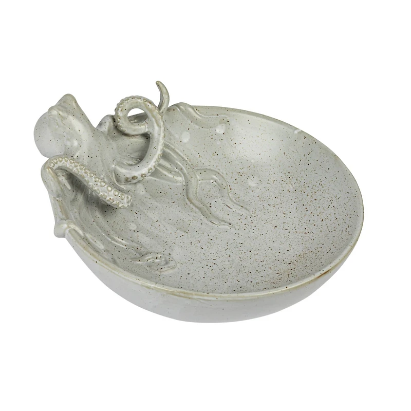 Hello Honey® 13.75" White Speckled Reactive Glaze Stoneware Octopus Bowl