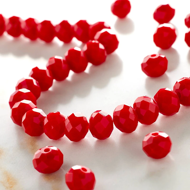 12 Packs: 40 ct. (480 total) Red Faceted Glass Rondelle Beads, 8mm by Bead Landing™