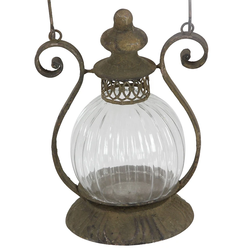 11" Brown Iron Rustic Candle Holder Lantern