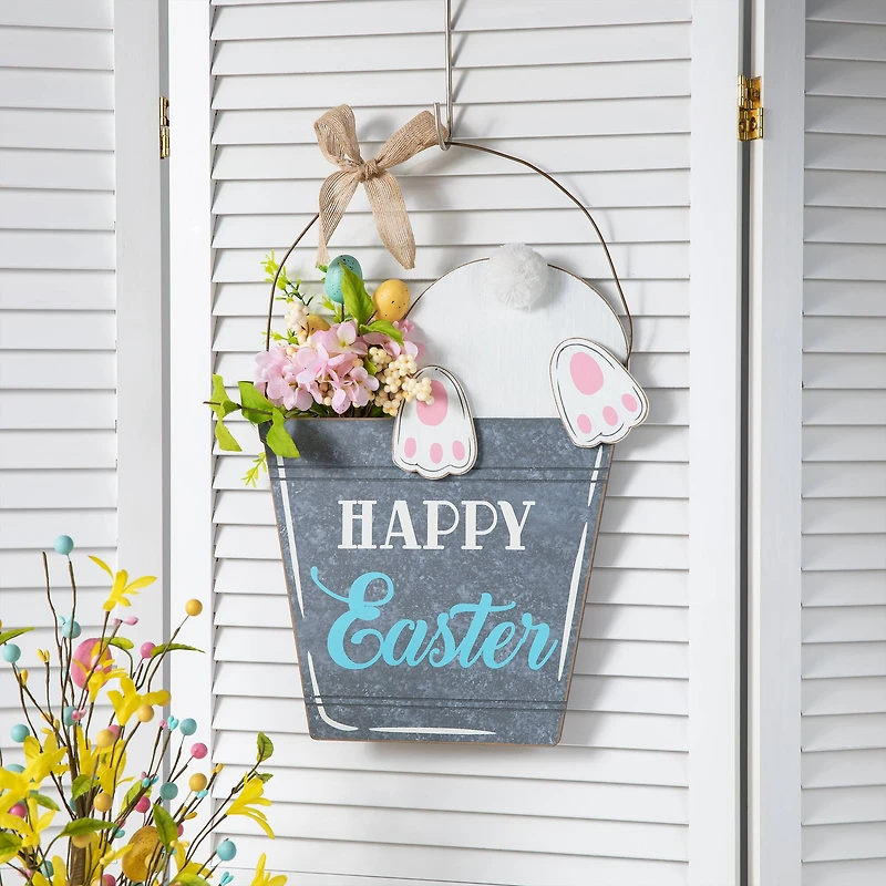 Glitzhome® 18" Easter Wooden Bunny Eggs Wall Décor