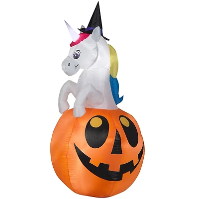 5ft. Airblown® Inflatable Unicorn with Color Changing Horn out of Pumpkin Scene
