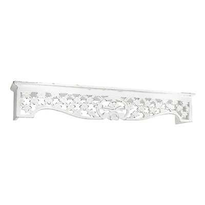 30" Whitewashed Hand-Carved Medallion Floating Wall Shelf