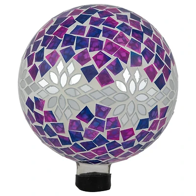 10" Purple, Pink & Silver Mosaic Floral Outdoor Garden Gazing Ball