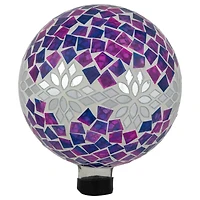 10" Purple, Pink & Silver Mosaic Floral Outdoor Garden Gazing Ball