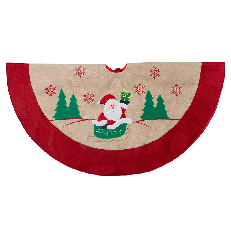 36" Santa Claus in Sleigh Burlap & Embroidered Christmas Tree Skirt