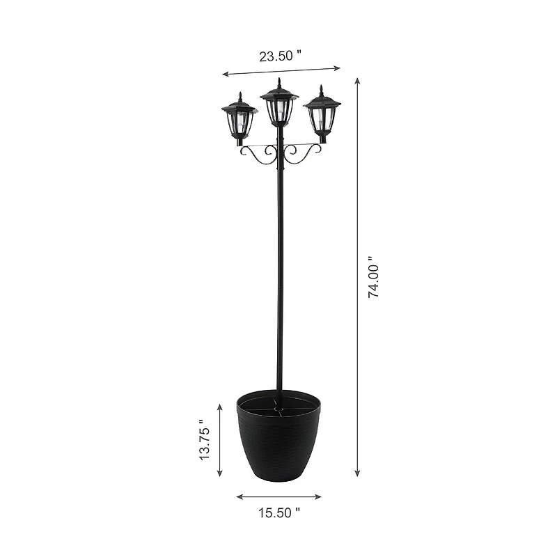 Glitzhome® 6ft. Solar Three Head Street Light with Planter Pot