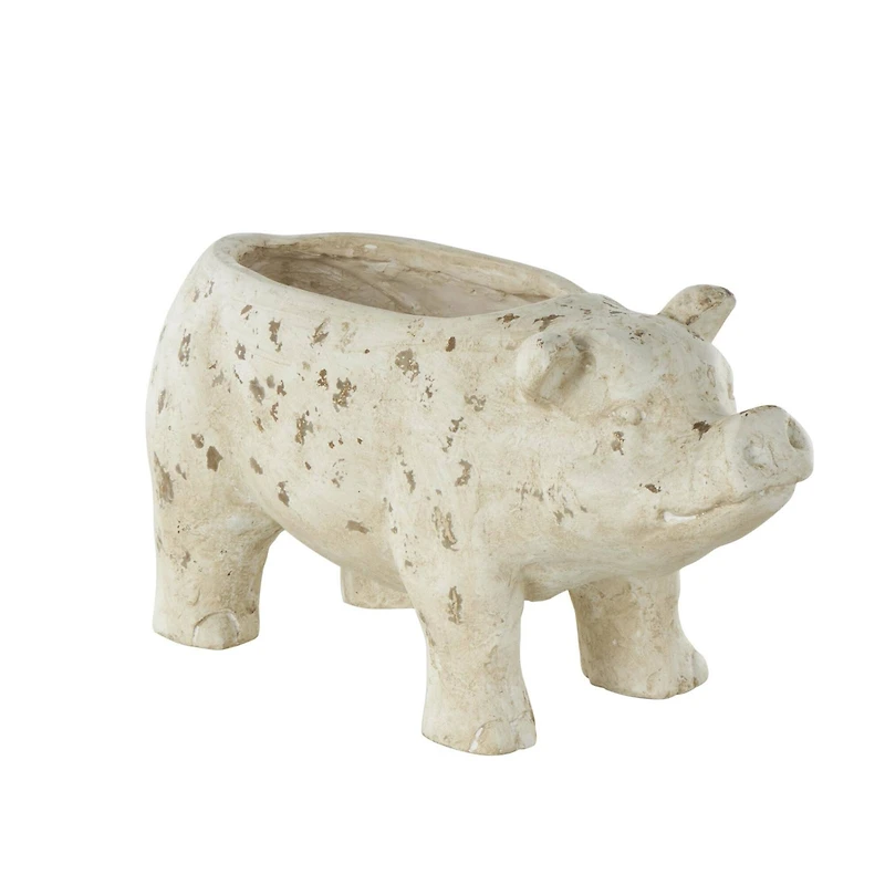 17" Light Brown Distressed Pig Planter