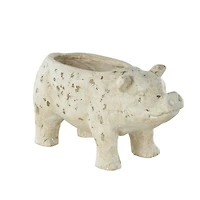 17" Light Brown Distressed Pig Planter