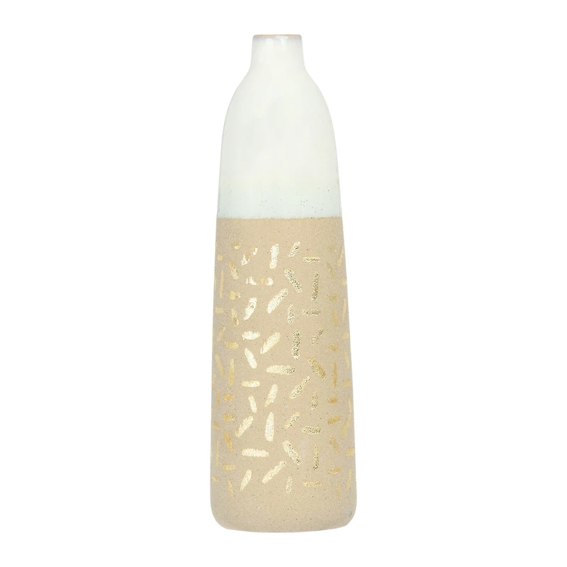 Hello Honey® 14" Cream Stoneware Vase with Gold Pattern