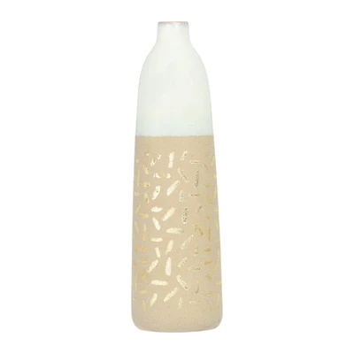 Hello Honey® 14" Cream Stoneware Vase with Gold Pattern