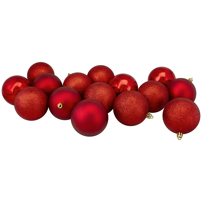 16ct. 3" Hot Red Shatterproof 4-Finish Christmas Ball Ornaments