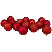 16ct. 3" Hot Red Shatterproof 4-Finish Christmas Ball Ornaments