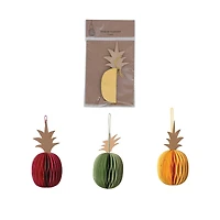 Hello Honey® 3" Handmade Recycled Paper Honeycomb Pineapple Ornament with Glitter Edge Set