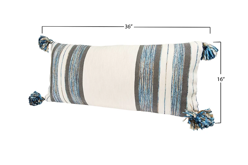 Hello Honey® Blue, Gray & Cream Striped Lumbar Pillow with Tassels