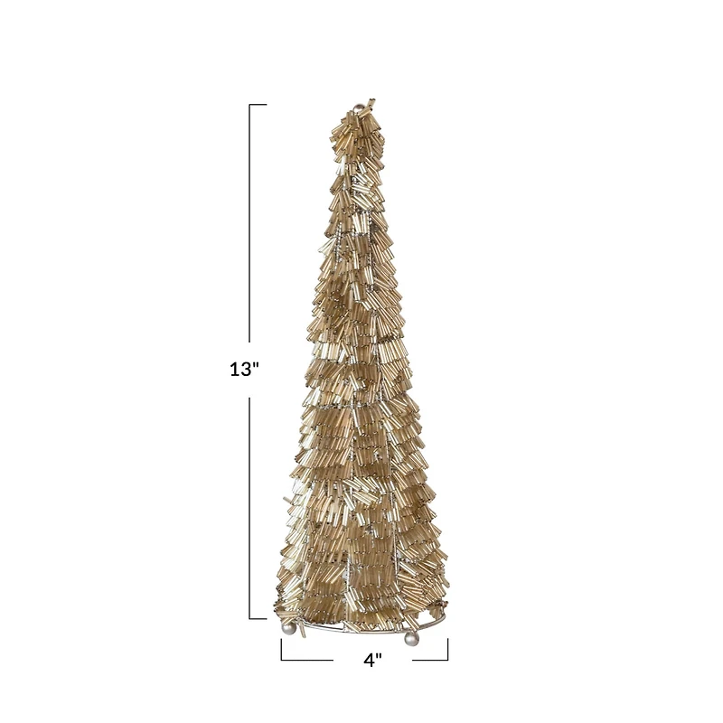 Hello Honey® 13" Tall Gold & Nickel Wire & Glass Beaded Christmas Tree