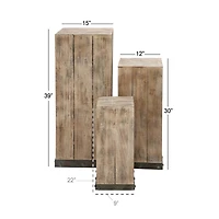 Set of 3" Brown Wood Rustic Pedestal Table, 39", 30", 22"