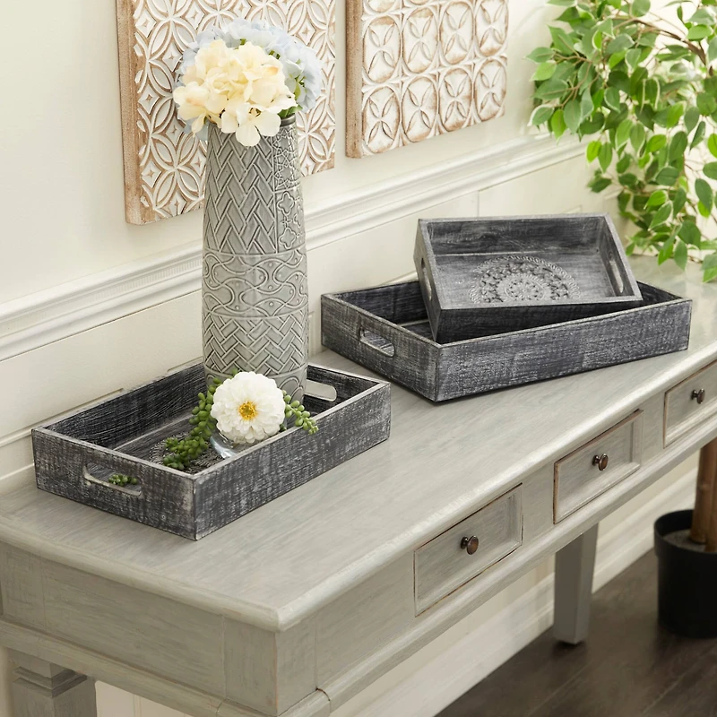 Black Mango Wood Traditional Tray Set