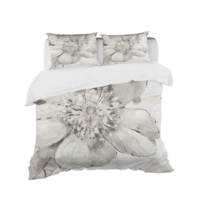 Designart 'Indigold Grey Peonies III' Cottage Bedding Set