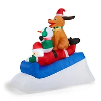 Glitzhome® 6FT Lighted Inflatable Skiing Santa, Snowman & Dog