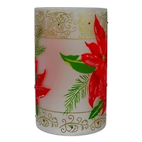 10" Poinsettias & Gold Flameless Glass Christmas Candle Holder