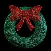 24" LED Green Glitter Wreath with Red Bow