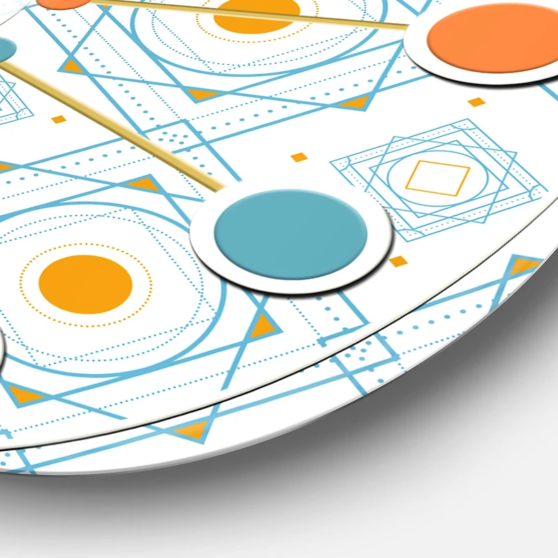 Designart 'Retro Minimal Patttern In Orange And Bluye Mid-Century Modern Wall Clock